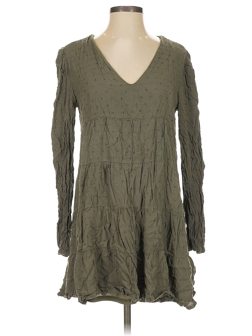 Blue Rain Olive V-Neck Long Sleeve Tiered Dress